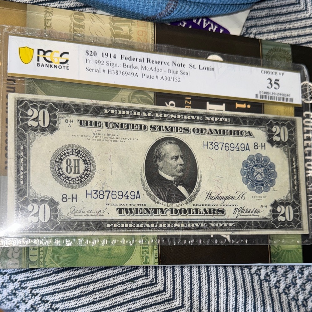 Vintage 1914 $20 Federal Reserve Note with Blue Seal